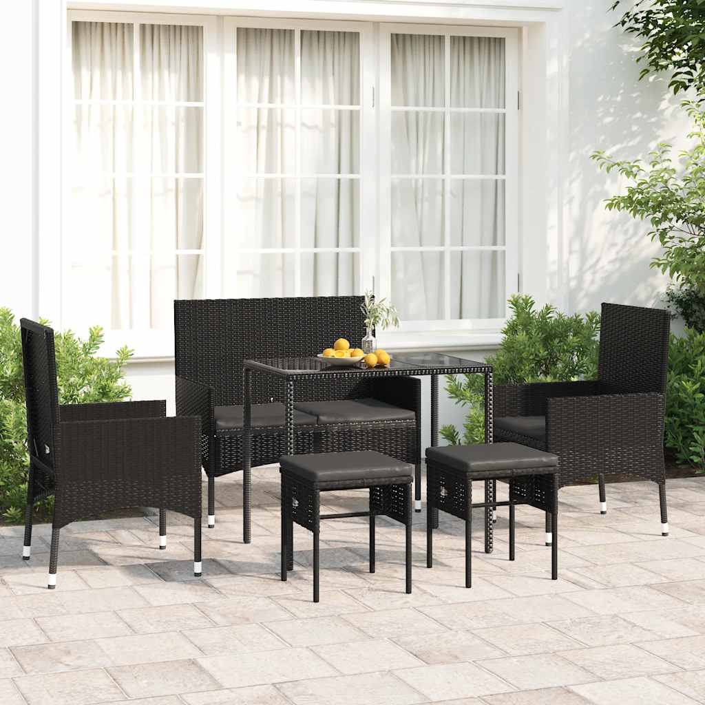JUNG Vida 6-tlg. Garten-Lounge-Set mit Kissen Schwarz Poly Rattan