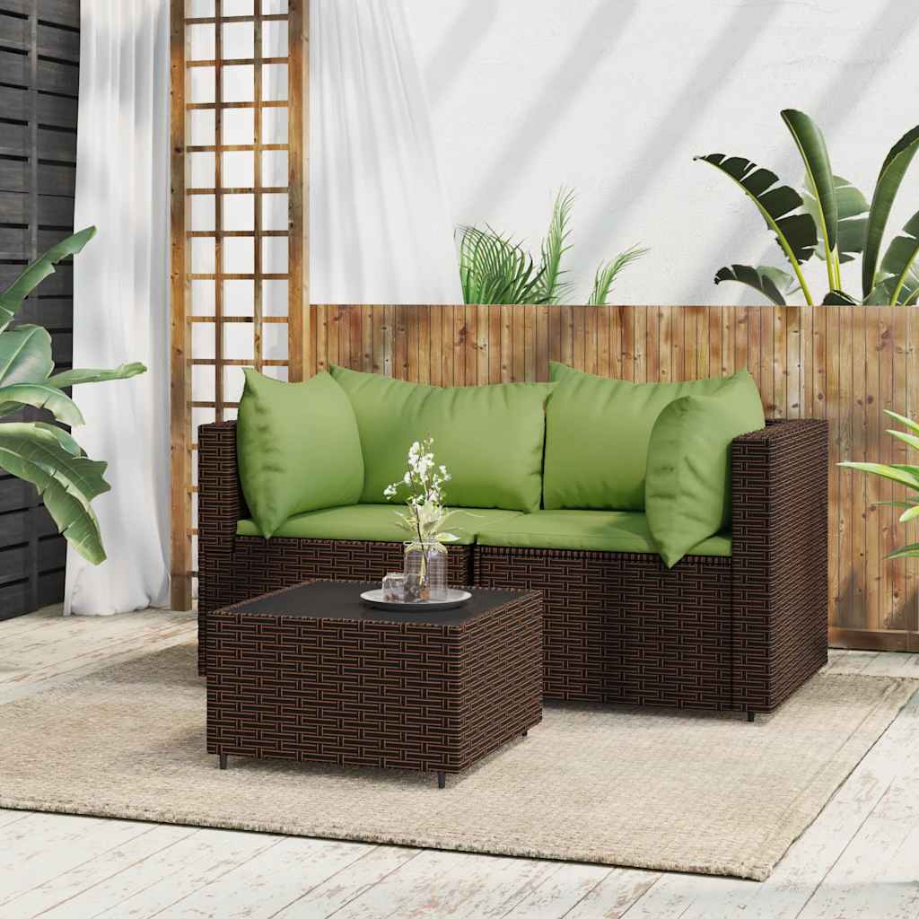 JUNG Vida 3-tlg. Garten-Lounge-Set mit Kissen Braun Poly Rattan