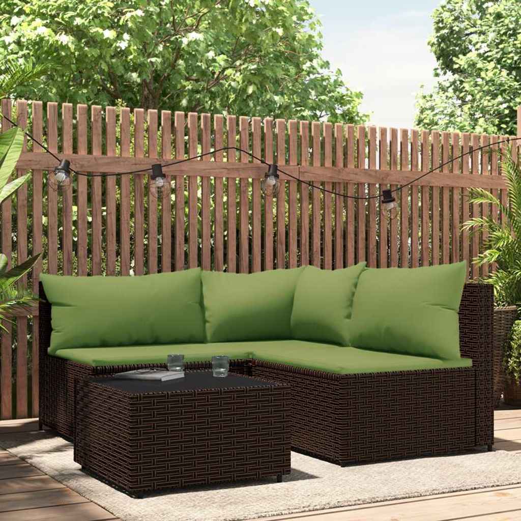 JUNG Vida 4-tlg. Garten-Lounge-Set mit Kissen Braun Poly Rattan