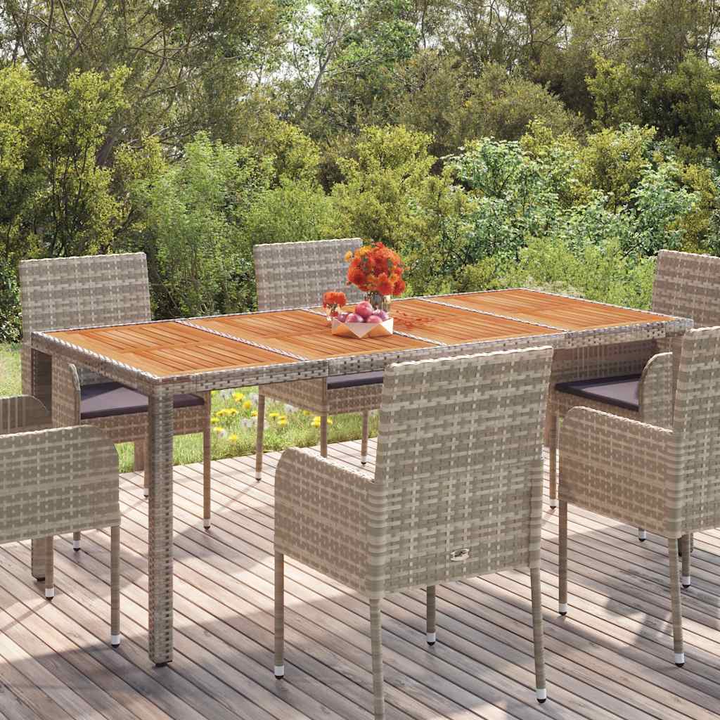 JUNG Vida Gartentisch mit Holzplatte Grau 190x90x75 cm Poly Rattan