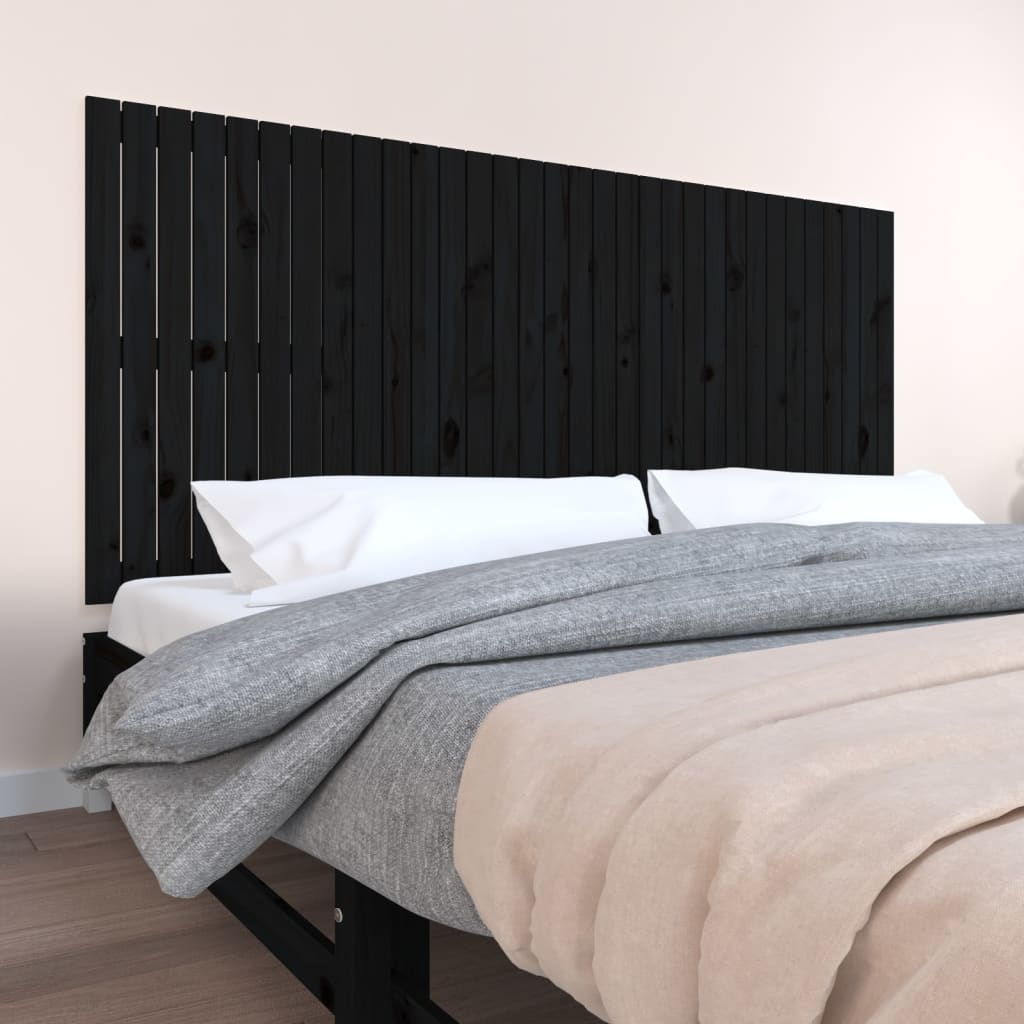 JUNG Vida Wand-Kopfteil Schwarz 204x3x90 cm Massivholz Kiefer