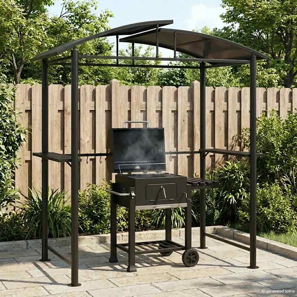 JUNG Vida Grillpavillon mit Seitenregalen Anthrazit 210x114x230 cm Stahl
