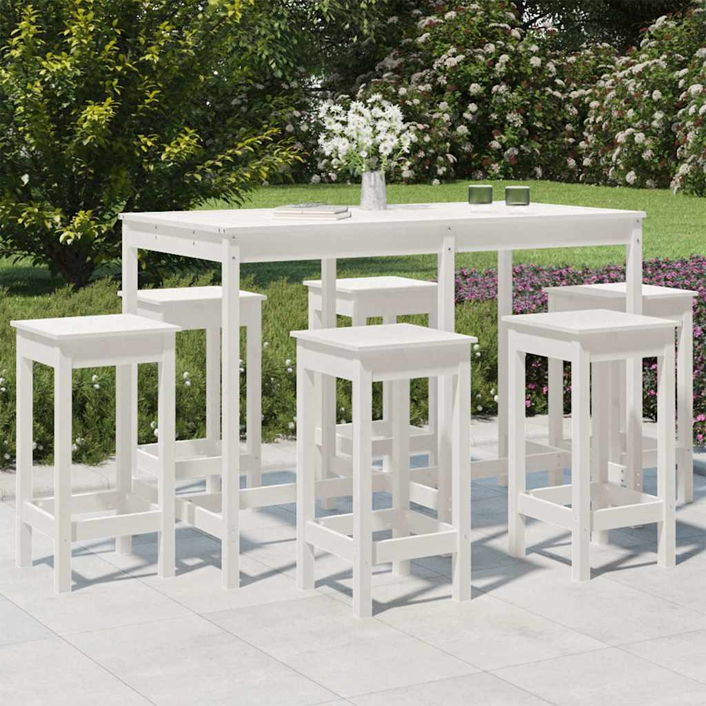 JUNG Vida 7-tlg. Gartenbar-Set Weiß Massivholz Kiefer