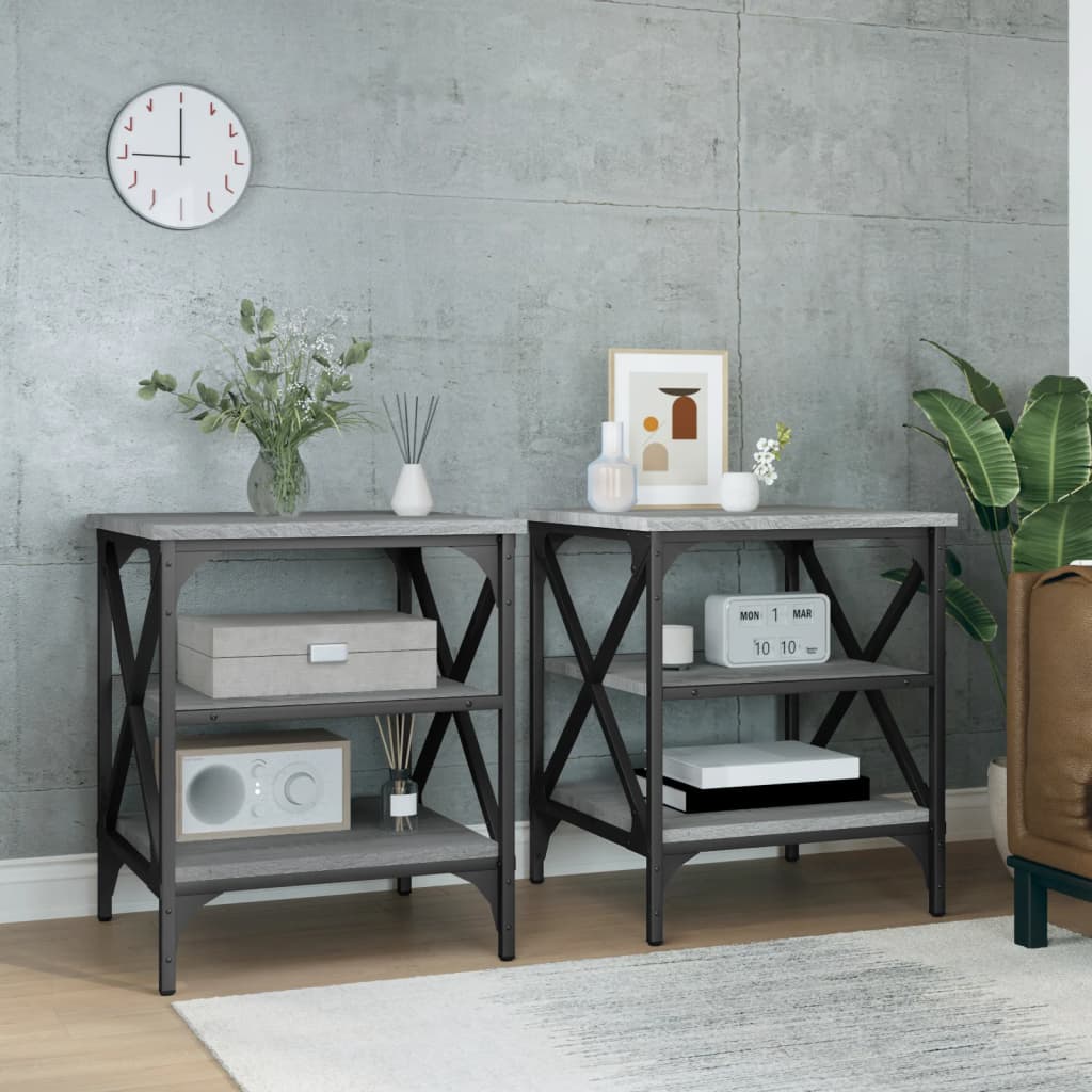 JUNG Vida Beistelltische 2 Stk. Grau Sonoma 40x42x50 cm Holzwerkstoff