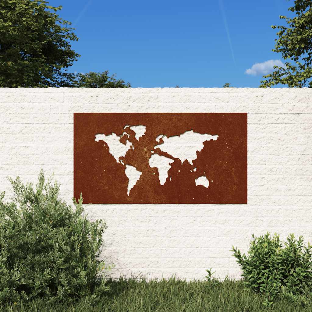 JUNG Vida Garten-Wanddeko 105x55 cm Cortenstahl Weltkarten-Design