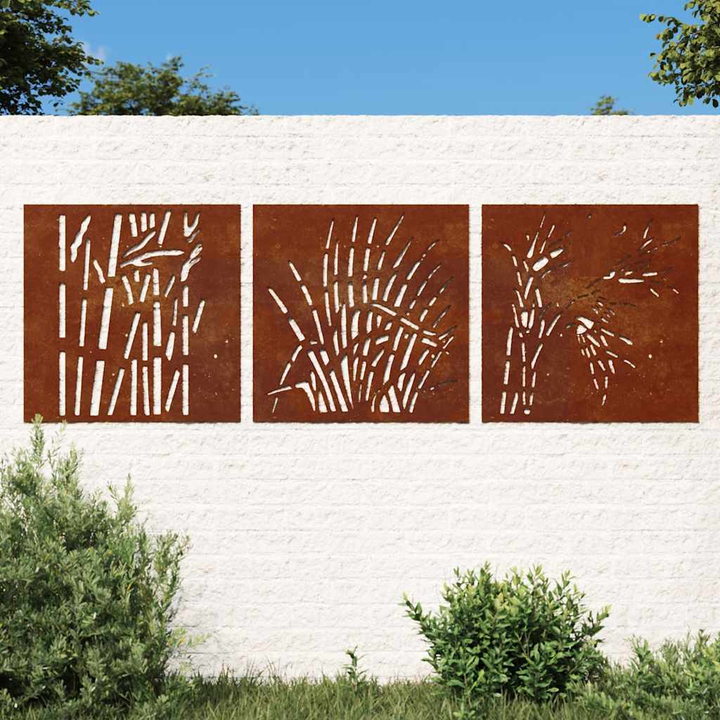 JUNG Vida 3-tlg. Garten-Wanddeko 55x55 cm Cortenstahl Gras-Design