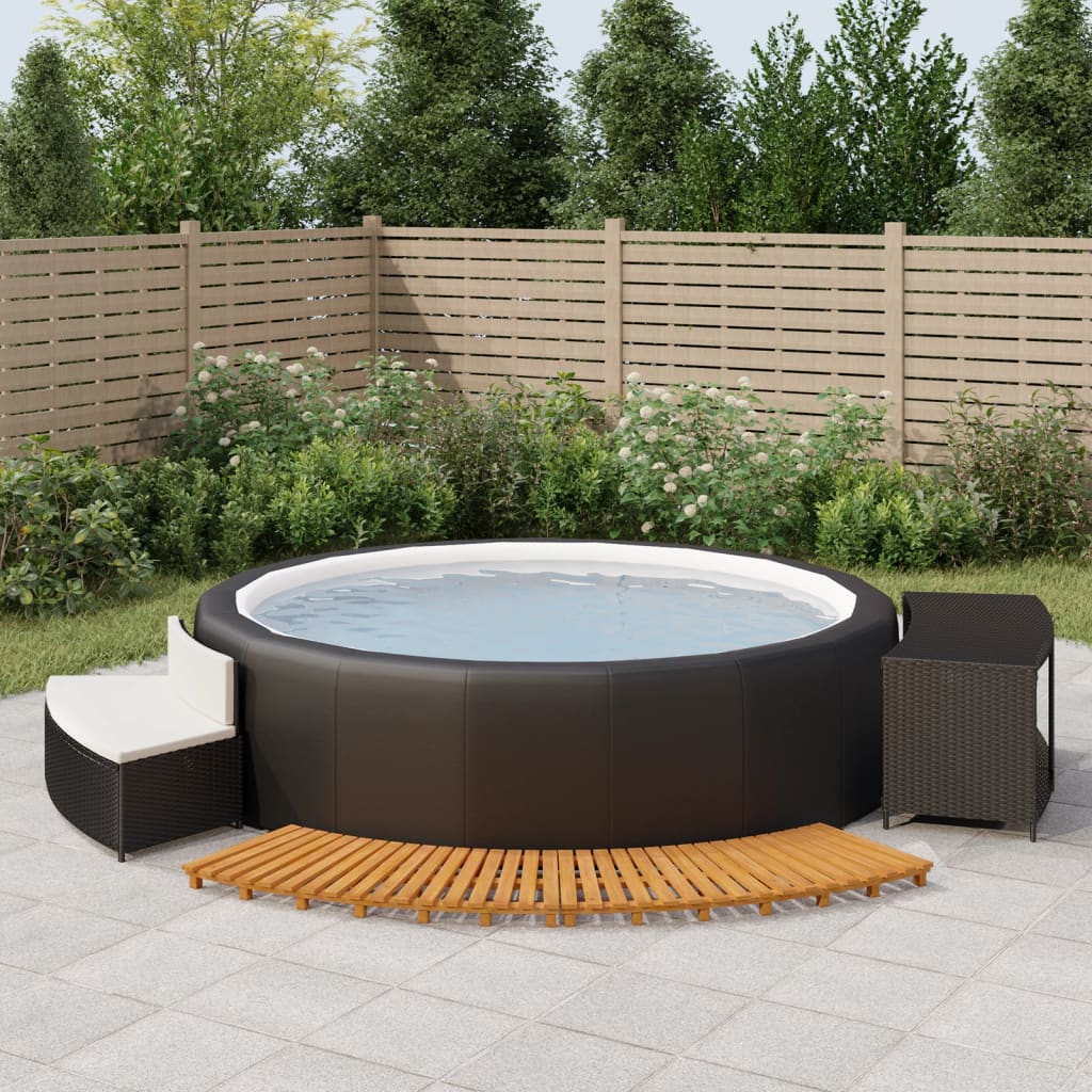 JUNG Vida Whirlpool-Umrandung Schwarz Poly-Rattan und Massivholz Akazie