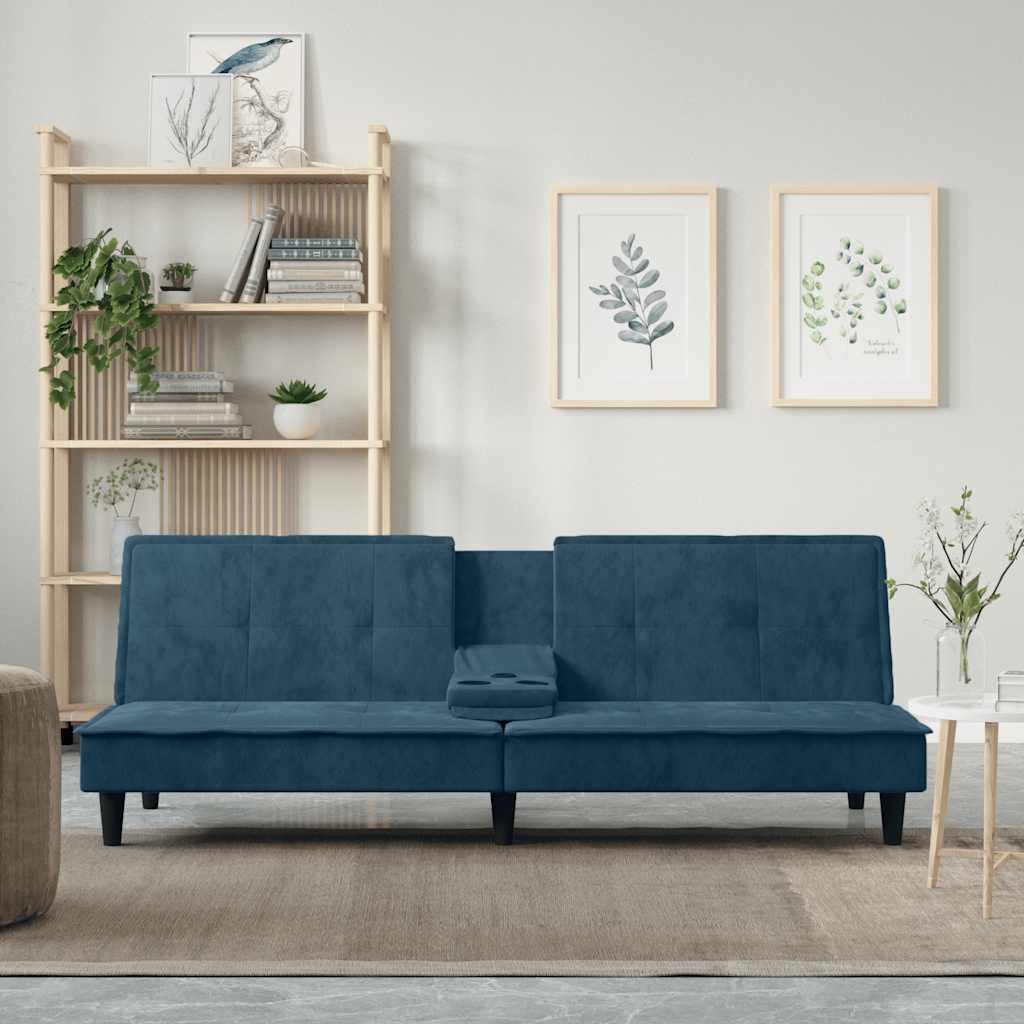 JUNG Vida Schlafsofa mit Getränkehaltern Blau Samt