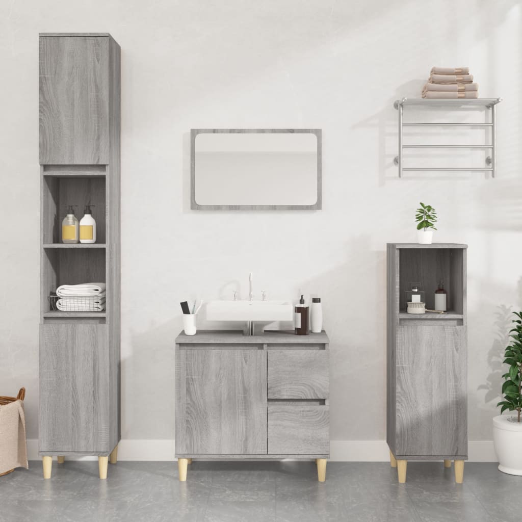 JUNG Vida Badschrank Grau Sonoma 30x30x100 cm Holzwerkstoff