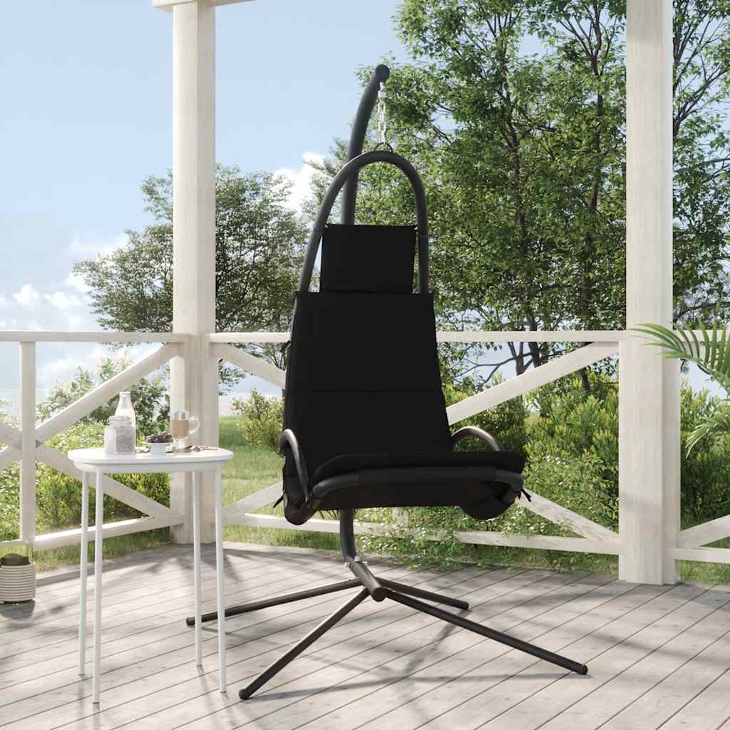 JUNG Vida Garten-Hängestuhl mit Kissen Schwarze Oxford-Gewebe und Stahl