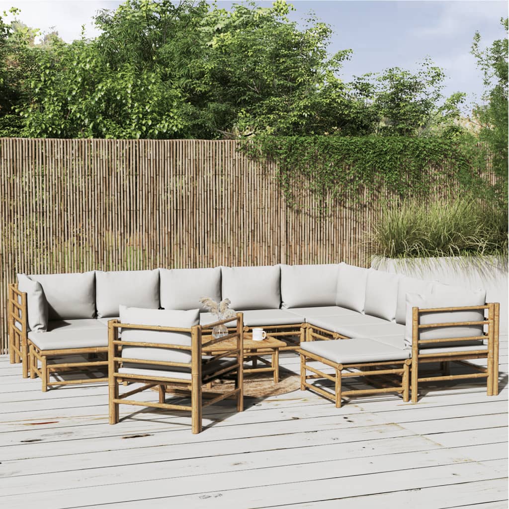 JUNG Vida 12-tlg. Garten-Lounge-Set mit Hellgrauen Kissen Bambus