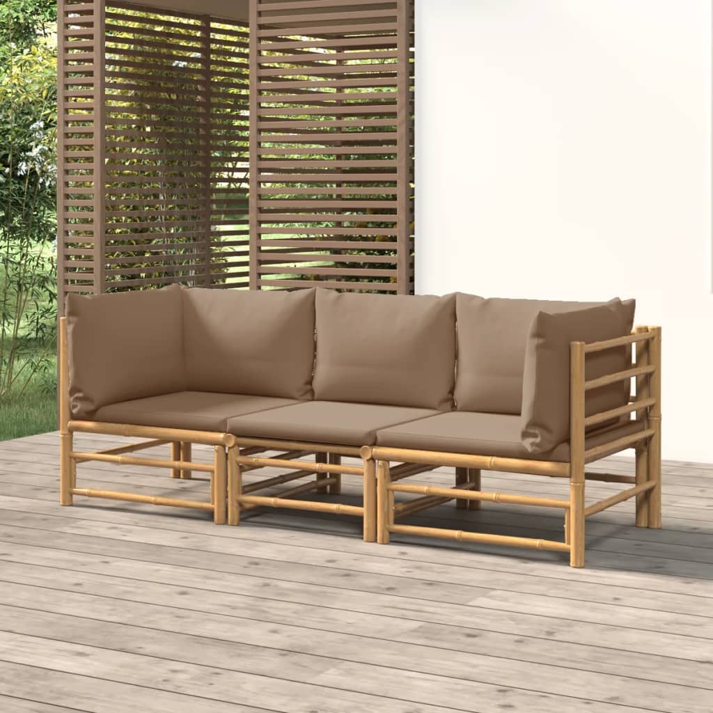 JUNG Vida 3-tlg. Garten-Lounge-Set mit Taupe Kissen Bambus