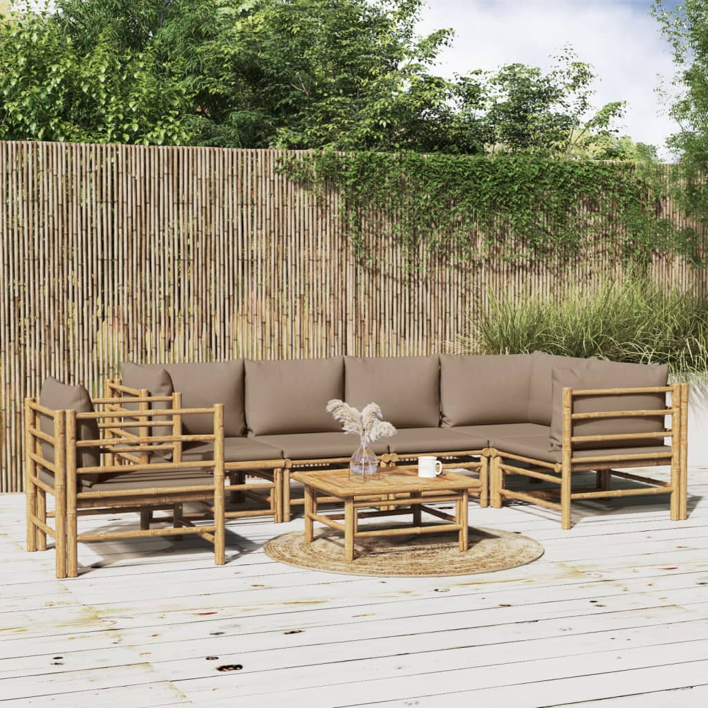 JUNG Vida 7-tlg. Garten-Lounge-Set mit Taupe Kissen Bambus