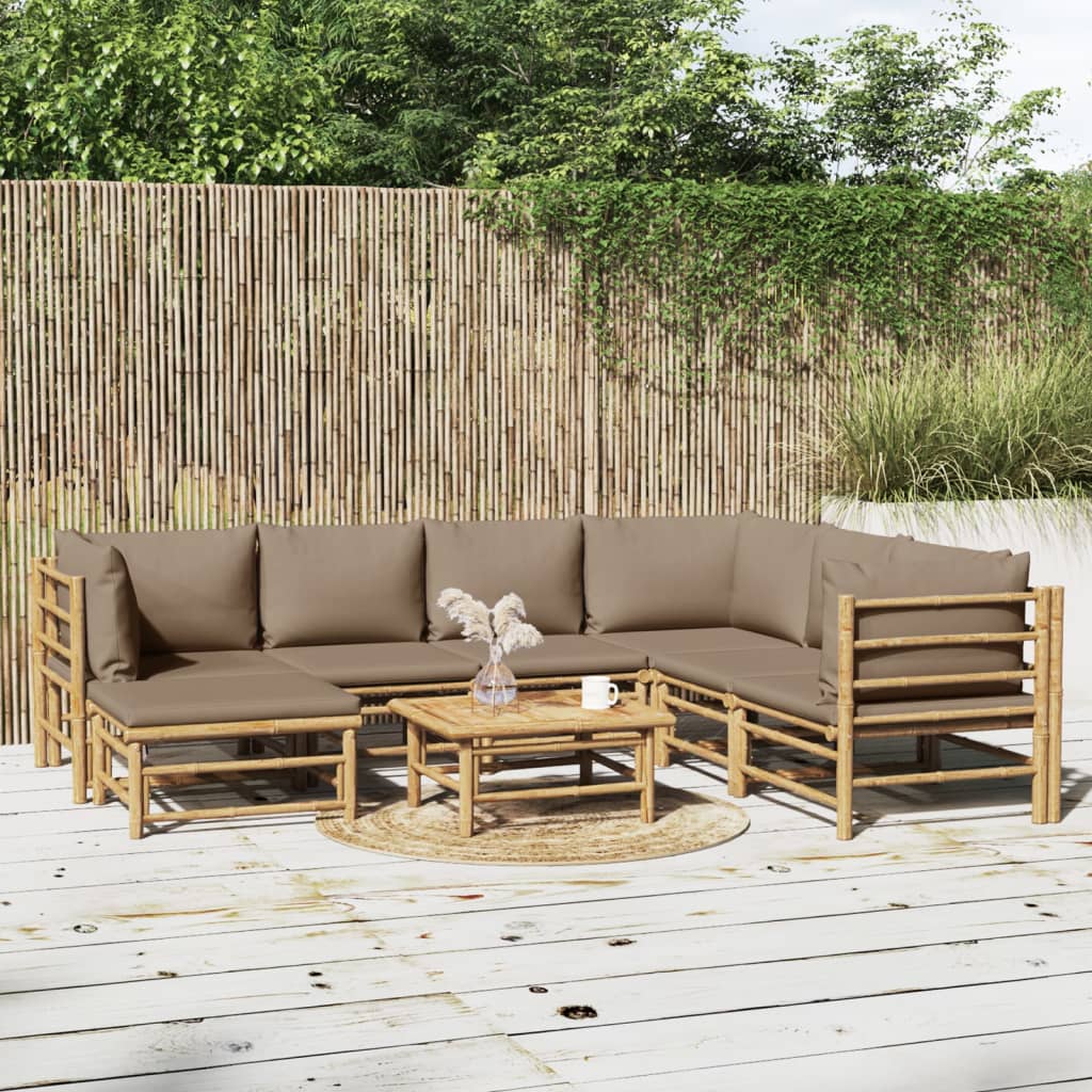 JUNG Vida 8-tlg. Garten-Lounge-Set mit Kissen Taupe Bambus