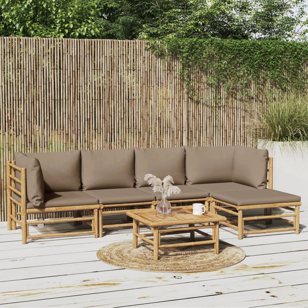 JUNG Vida 6-tlg. Garten-Lounge-Set mit Kissen Taupe Bambus