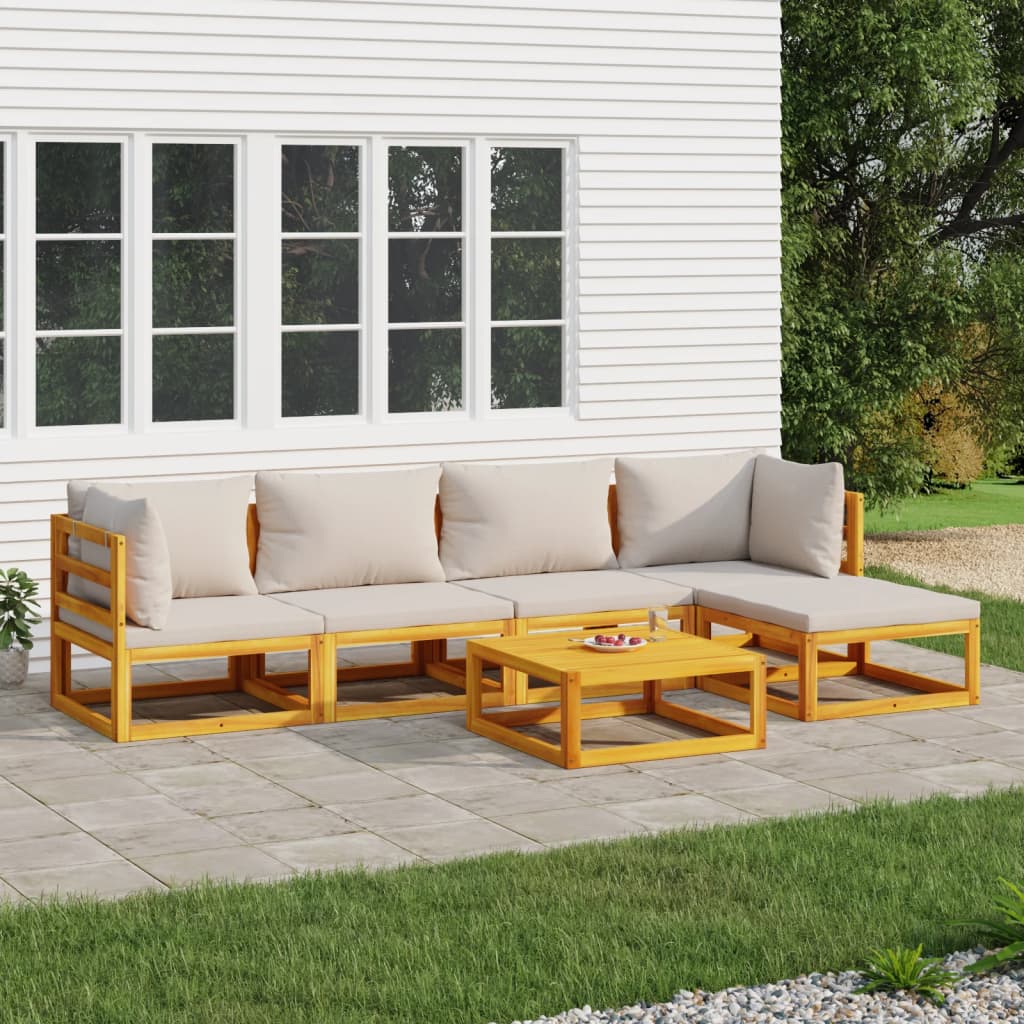 JUNG Vida 6-tlg. Garten-Lounge-Set mit Hellgrauen Kissen Massivholz