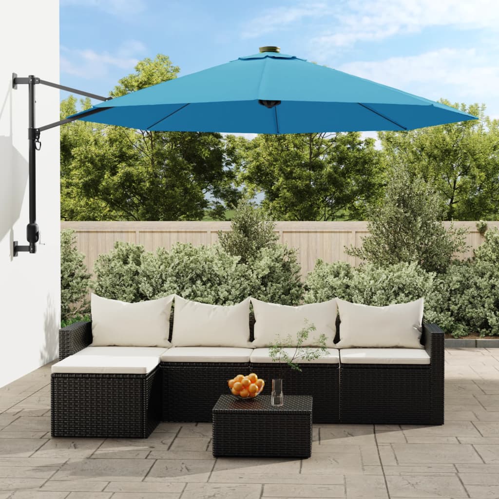 JUNG Vida Wand-Sonnenschirm mit LEDs Meerblau 290 cm