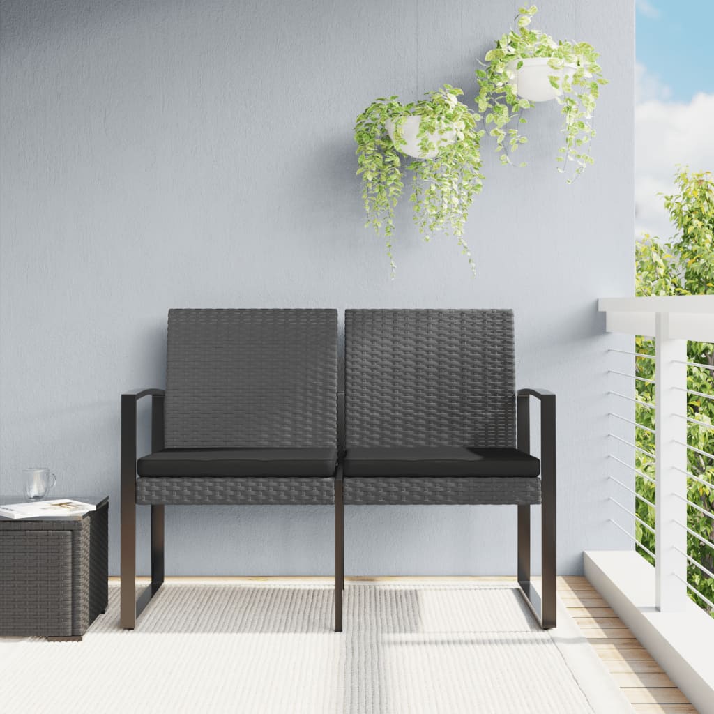 JUNG Vida Gartenbank 2-Sitzer mit Kissen Dunkelgrau PP-Rattan