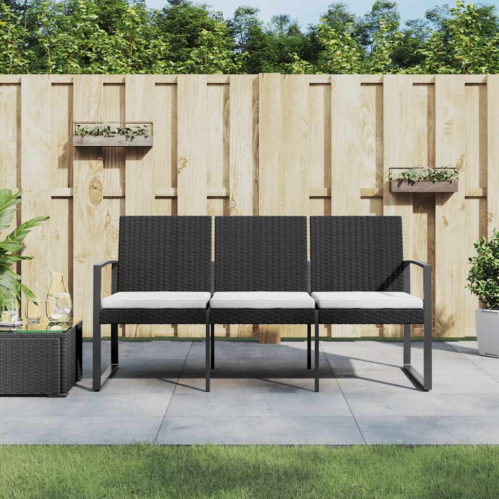 JUNG Vida Gartenbank 3-Sitzer mit Kissen Schwarz PP-Rattan