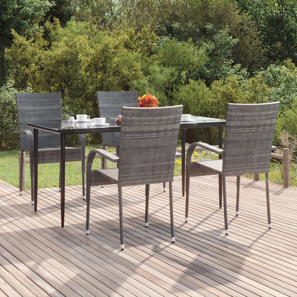 JUNG Vida 5-tlg. Garten-Essgruppe Grau Poly Rattan
