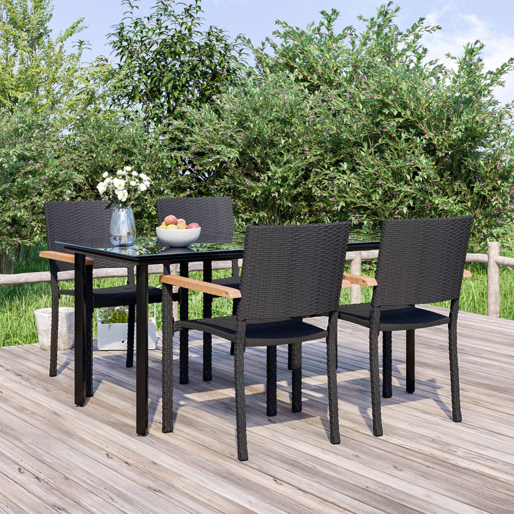 JUNG Vida 5-tlg. Garten-Essgruppe Schwarz Poly Rattan
