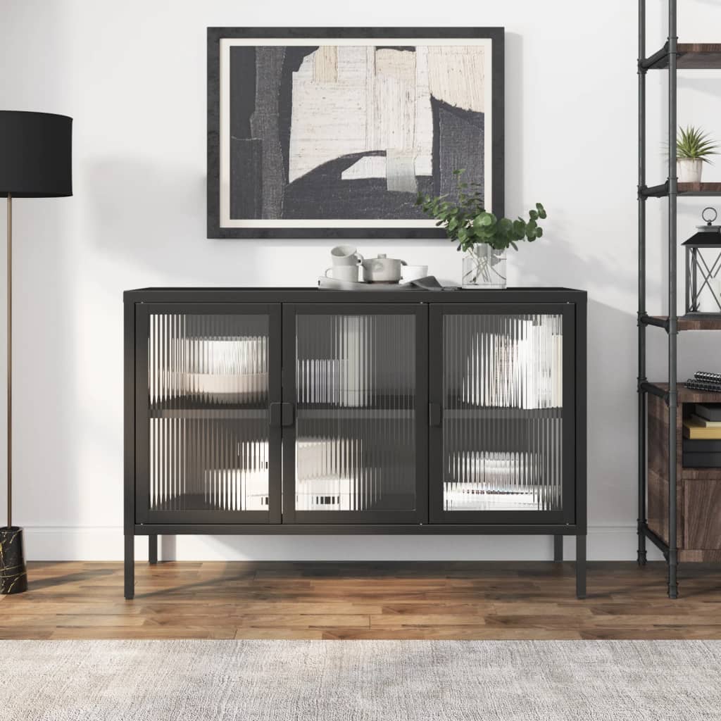 JUNG Vida Sideboard Schwarz 105x35x70 cm Glas und Stahl