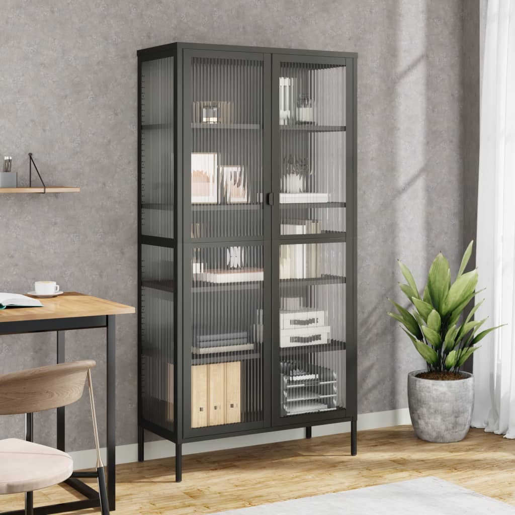 JUNG Vida Highboard Schwarz 85x40x180 cm Glas und Stahl
