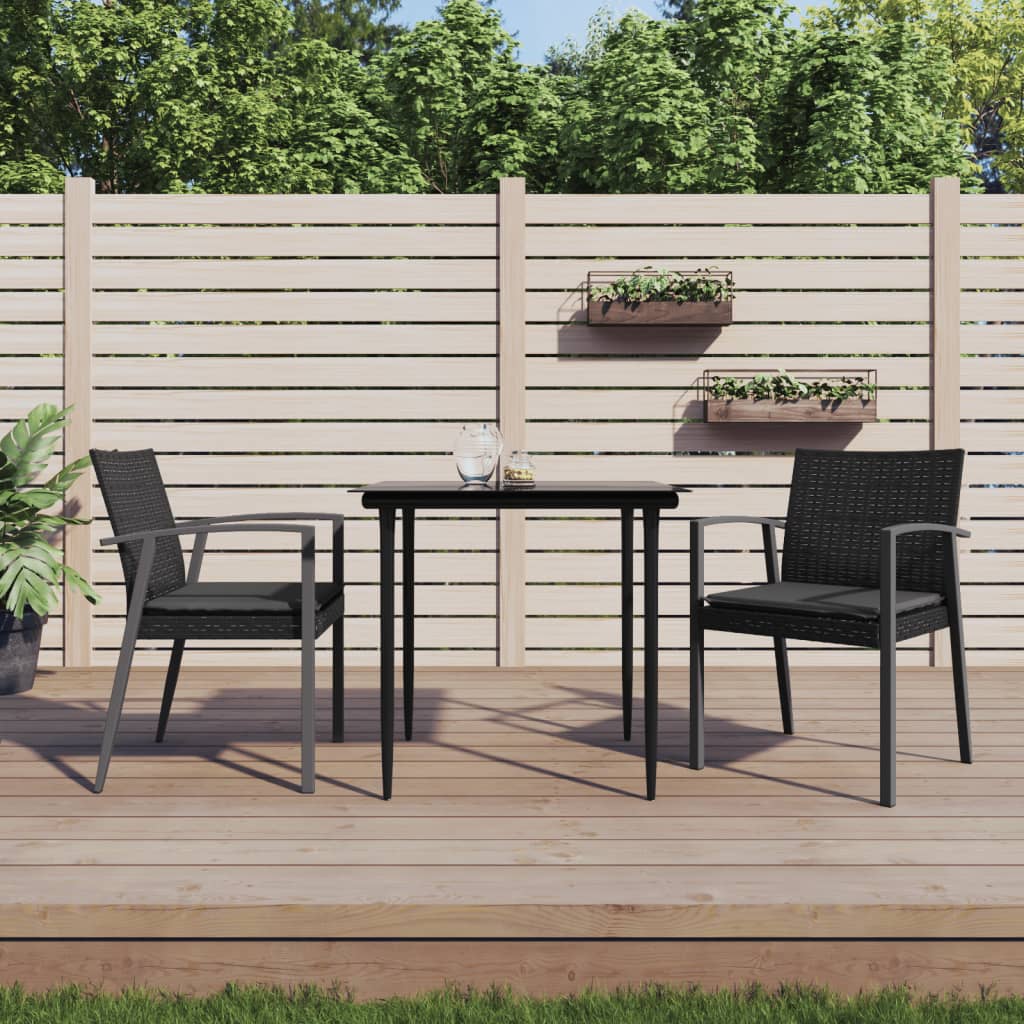 JUNG Vida Gartenstühle mit Kissen 2 Stk. Schwarz 56,5x57x83cm Poly Rattan