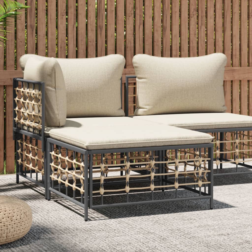 JUNG Vida Gartenhocker mit Beige Kissen Poly Rattan