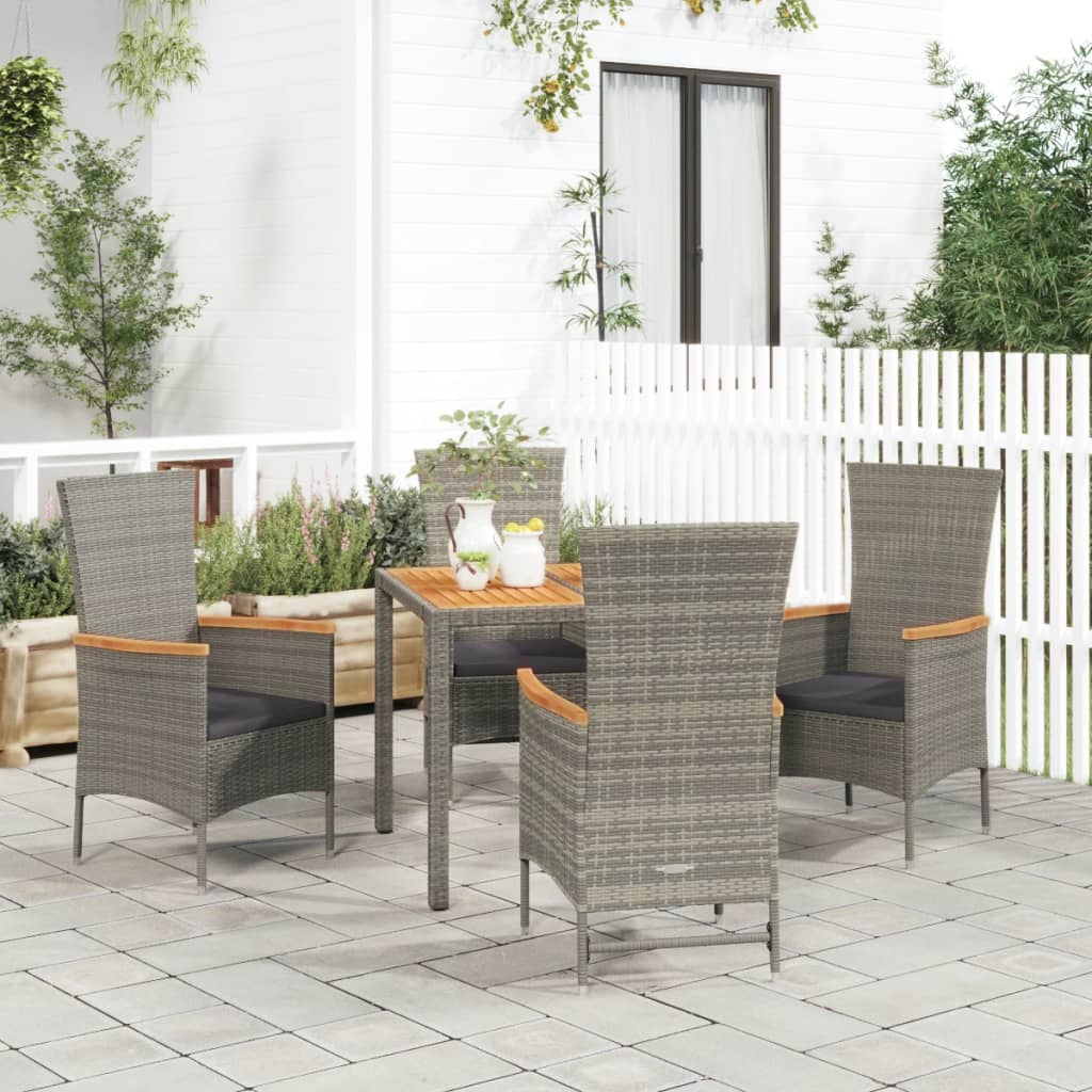 JUNG Vida 5-tlg. Garten-Essgruppe mit Kissen Grau Poly Rattan