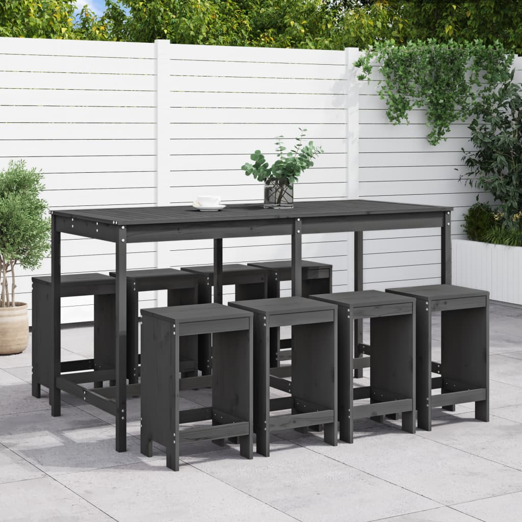 JUNG Vida 9-tlg. Gartenbar-Set Grau Massivholz Kiefer