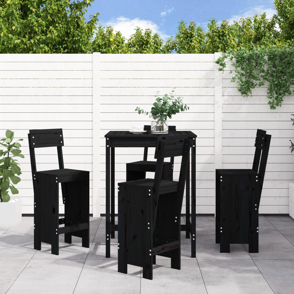 JUNG Vida 5-tlg. Gartenbar-Set Schwarz Massivholz Kiefer