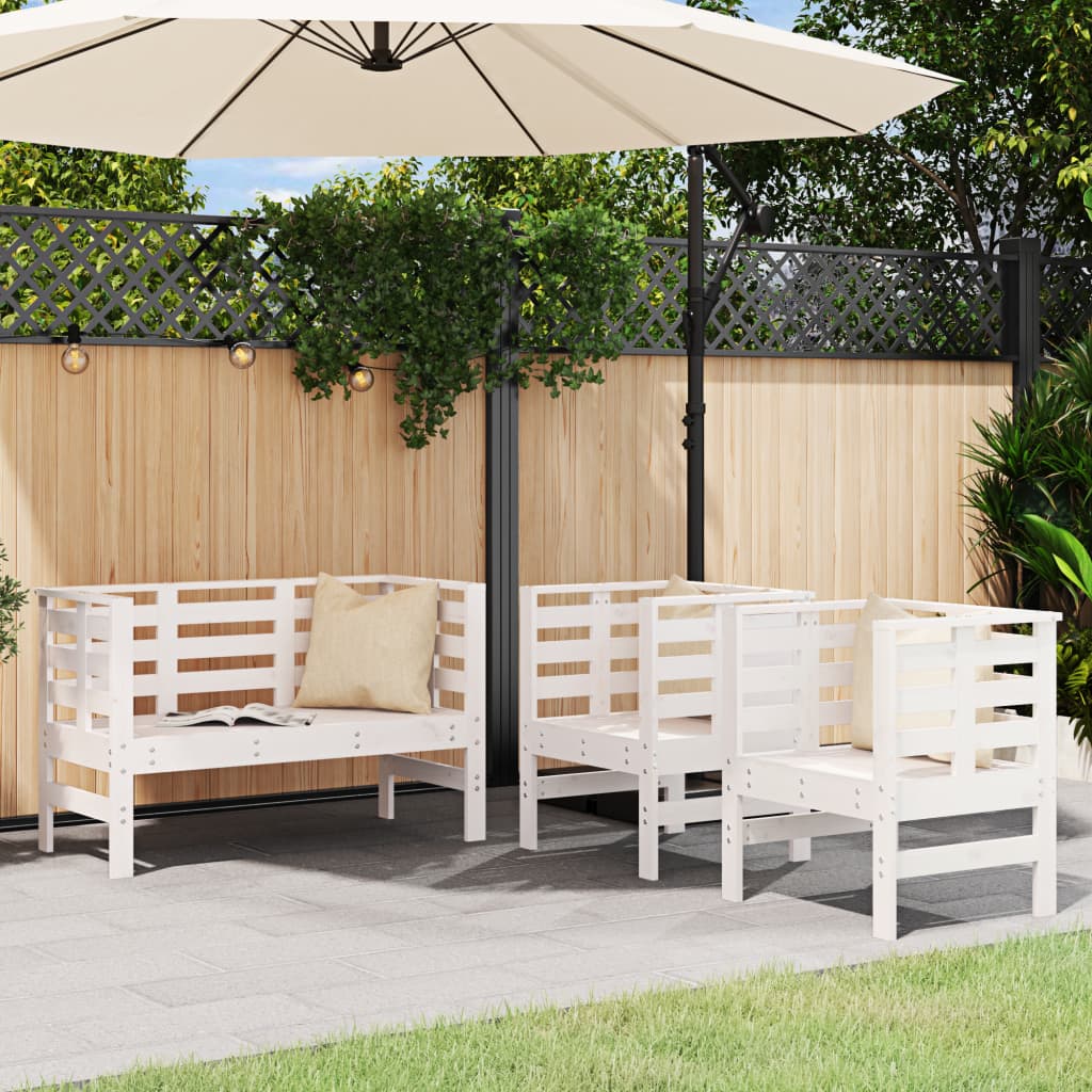 JUNG Vida 3-tlg. Garten-Lounge-Set Weiß Massivholz Kiefer