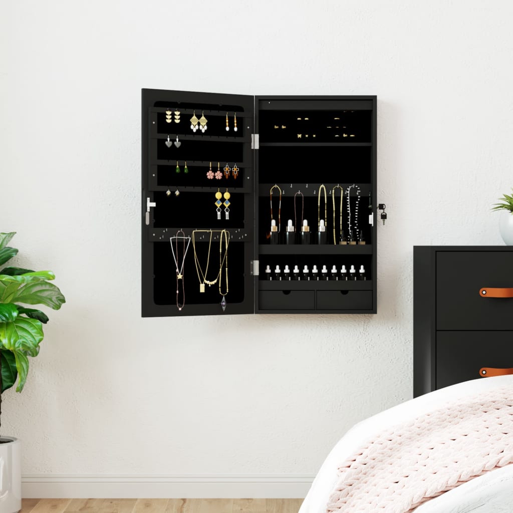 JUNG Vida Spiegel-Schmuckschrank mit LED-Beleuchtung Wandmontage Schwarz