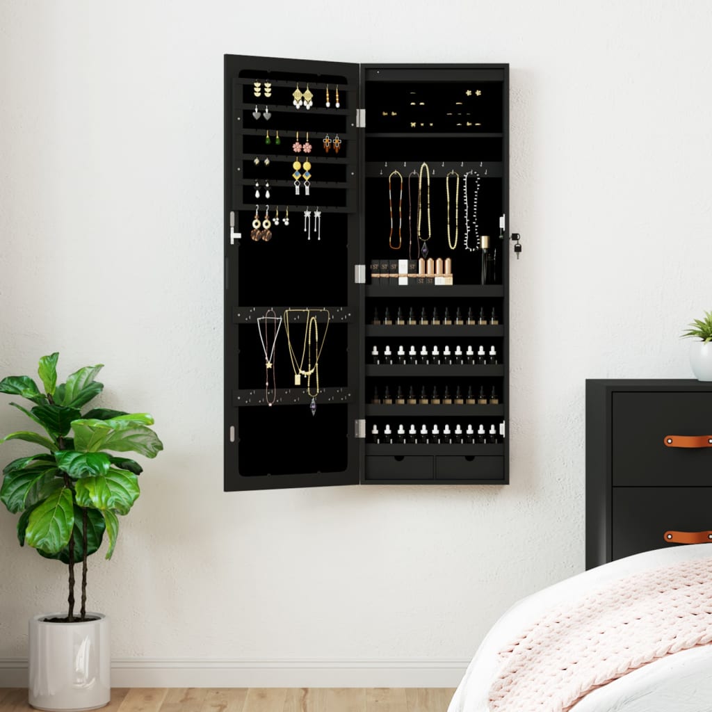 JUNG Vida Spiegel-Schmuckschrank mit LED-Beleuchtung Wandmontage Schwarz