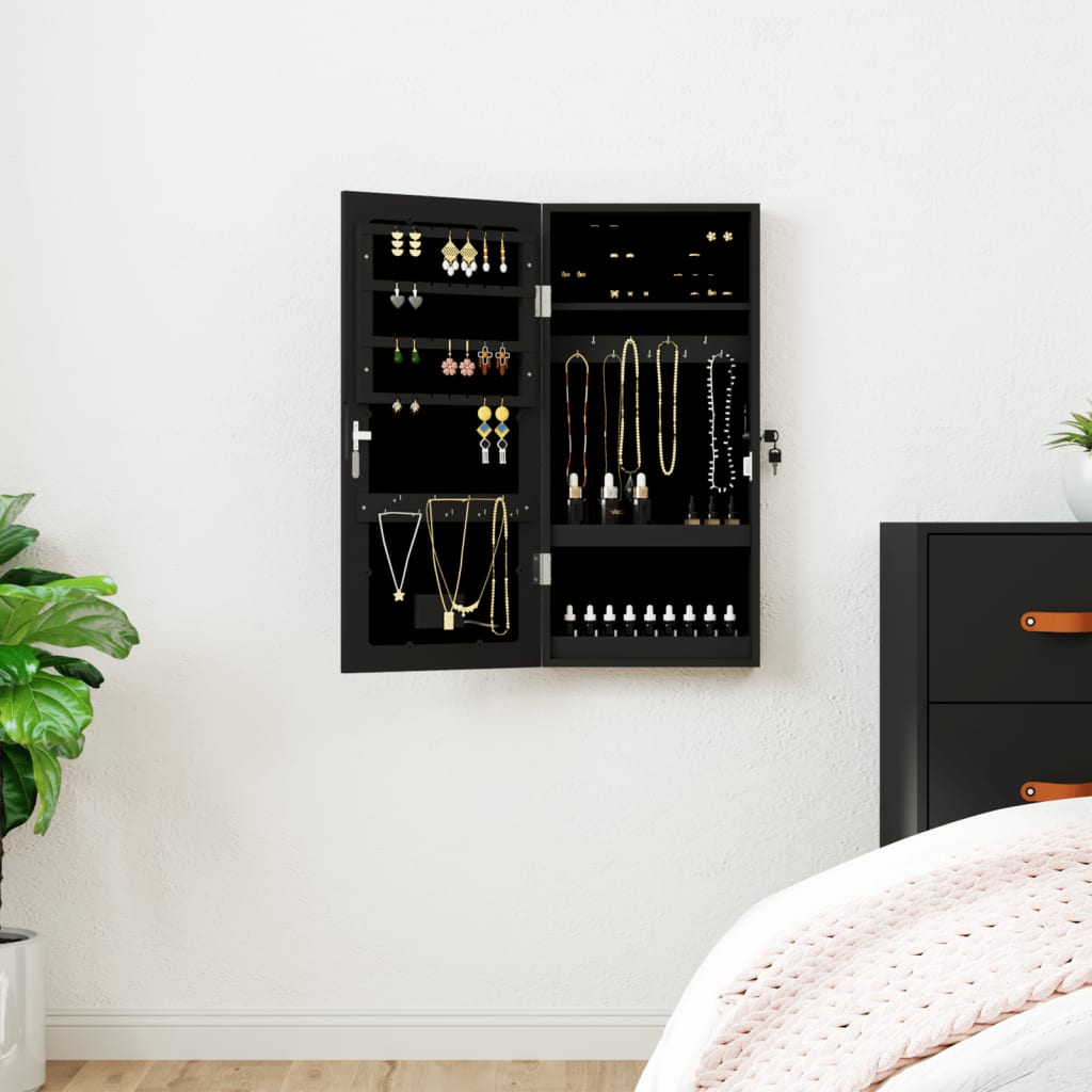 JUNG Vida Spiegel-Schmuckschrank mit LED-Beleuchtung Wandmontage Schwarz