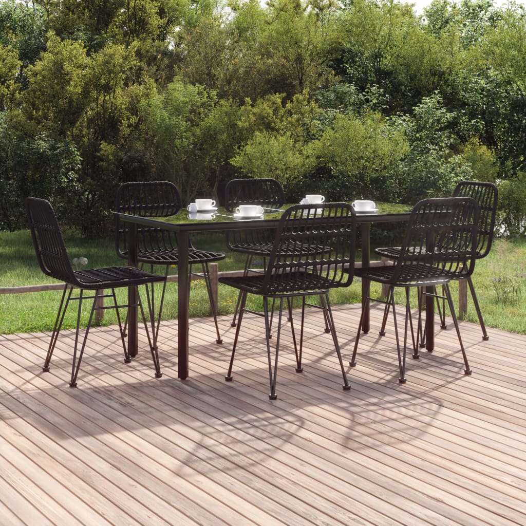 JUNG Vida 7-tlg. Garten-Essgruppe Schwarz Poly Rattan