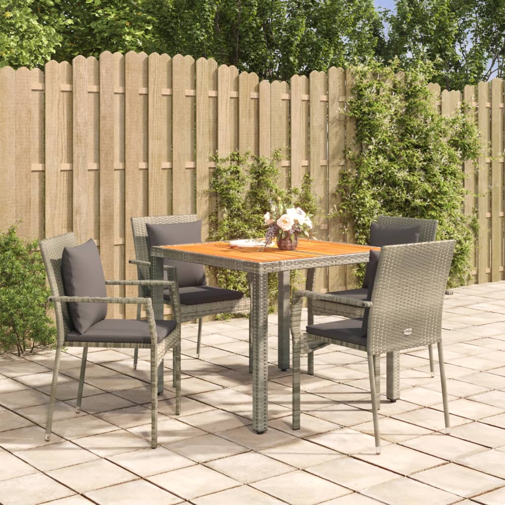JUNG Vida 5-tlg. Garten-Essgruppe mit Kissen Grau Poly Rattan