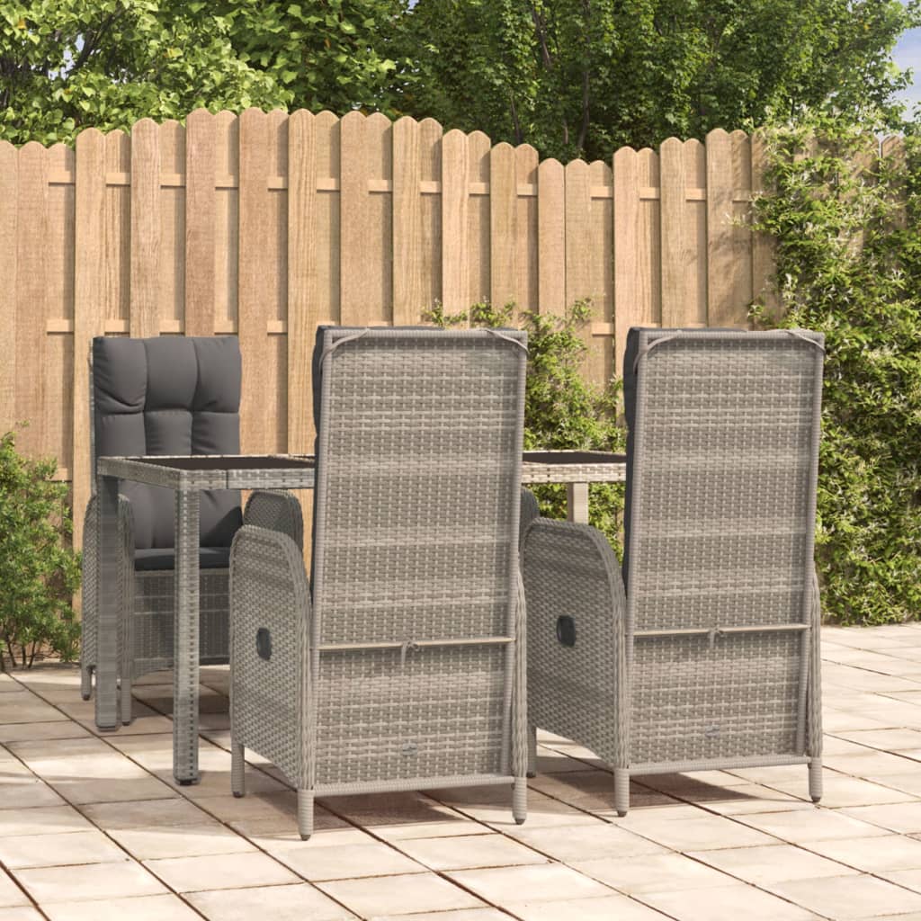 JUNG Vida 5-tlg. Garten-Essgruppe mit Kissen Grau Poly Rattan