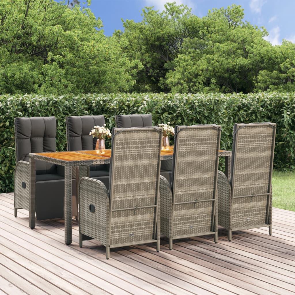 JUNG Vida 7-tlg. Garten-Essgruppe mit Kissen Grau Poly Rattan