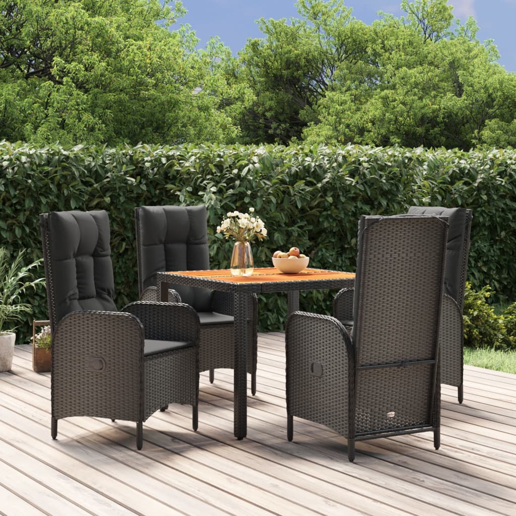 JUNG Vida 5-tlg. Garten-Essgruppe mit Kissen Schwarz Poly Rattan