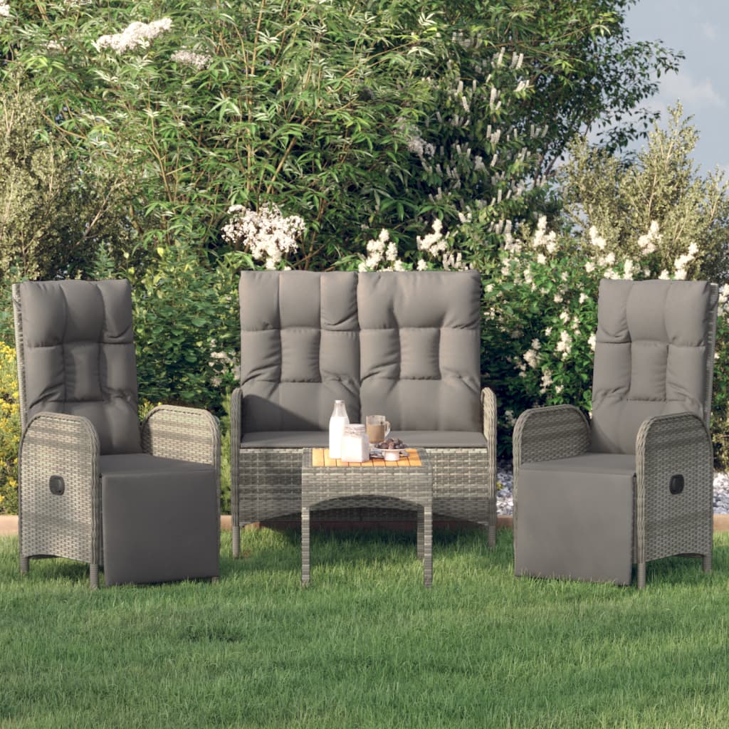 JUNG Vida 4-tlg. Garten-Essgruppe mit Kissen Grau Poly Rattan