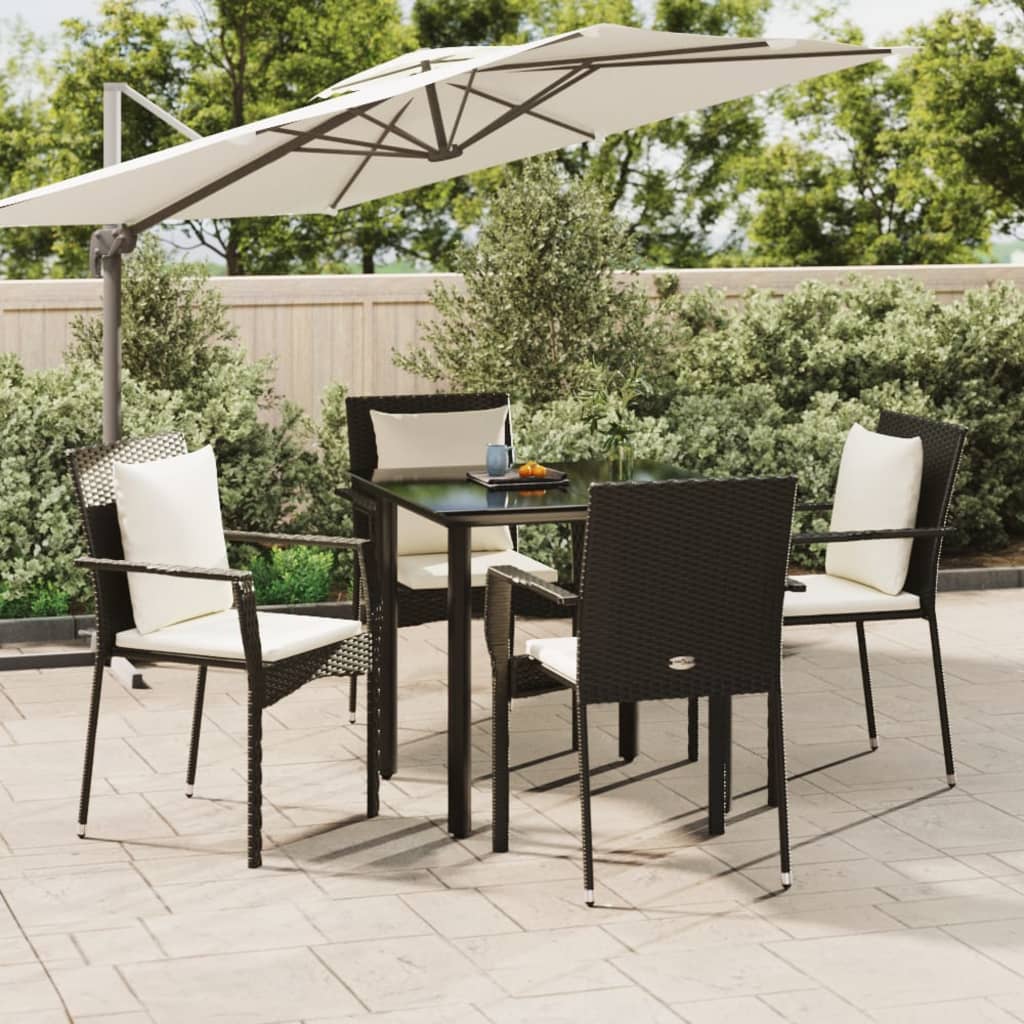 JUNG Vida 5-tlg. Garten-Essgruppe mit Kissen Schwarz Poly Rattan