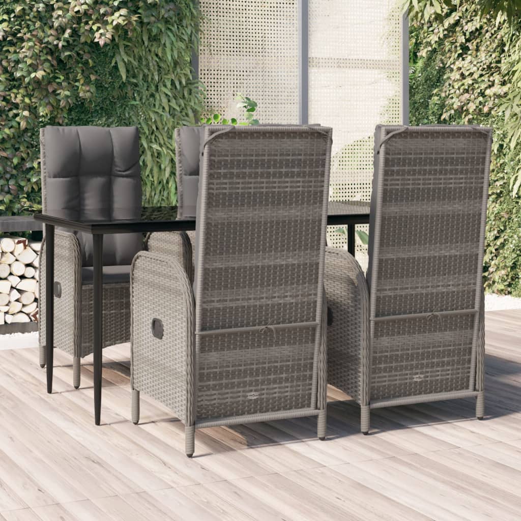 JUNG Vida 5-tlg. Garten-Essgruppe mit Kissen Schwarz und Grau Poly Rattan