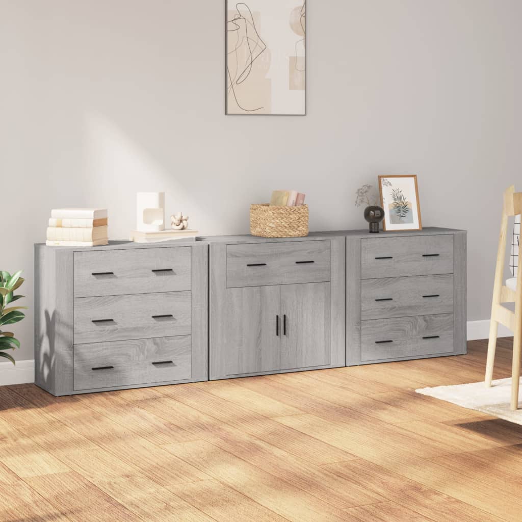 JUNG Vida Sideboards 3 Stk. Grau Sonoma Holzwerkstoff