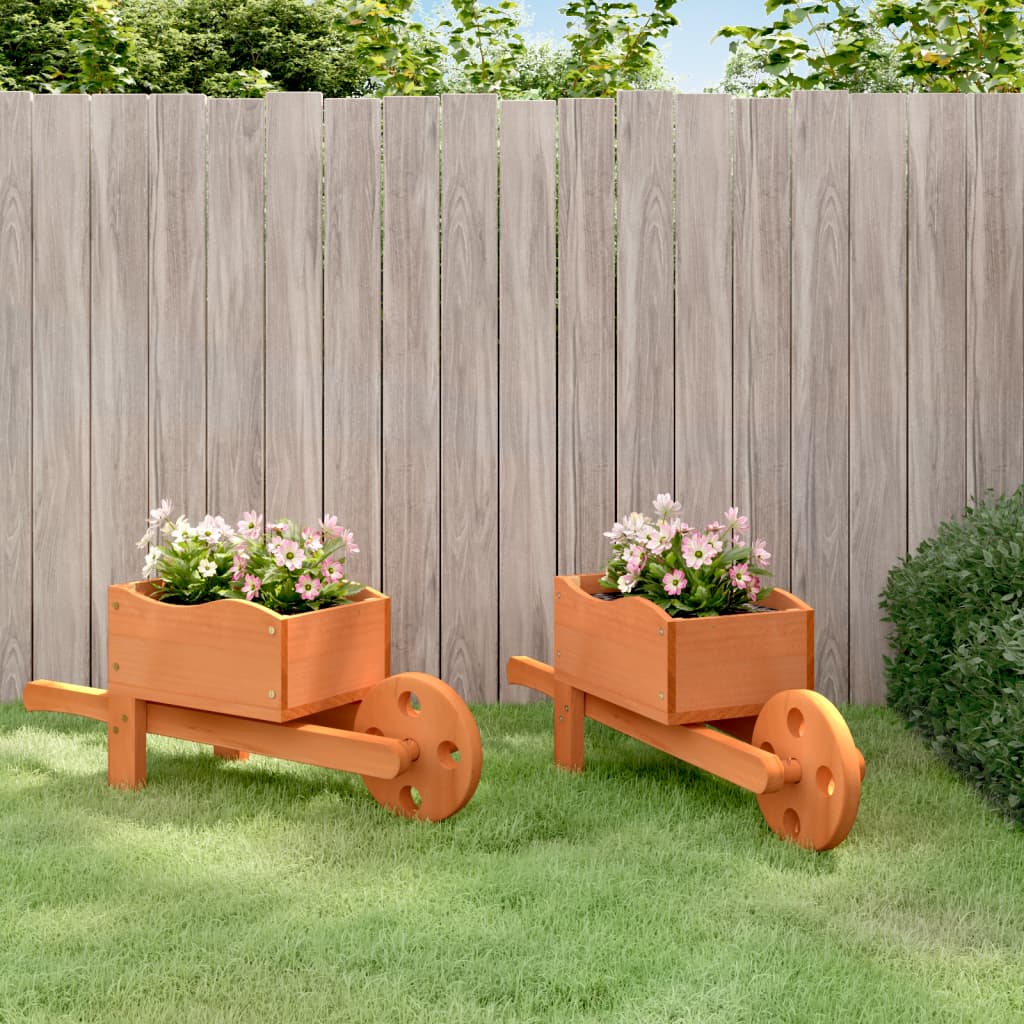 JUNG Vida Pflanzgefäße Schubkarre-Design 2 Stk. 47x15x19 cm Massivholz