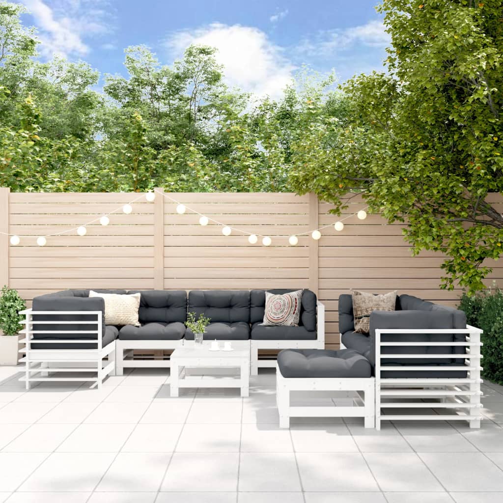JUNG Vida 10-tlg. Garten-Lounge-Set mit Kissen Weiß Massivholz