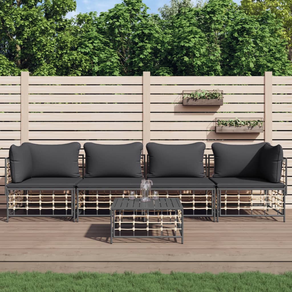 JUNG Vida 5-tlg. Garten-Lounge-Set mit Kissen Anthrazit Poly Rattan