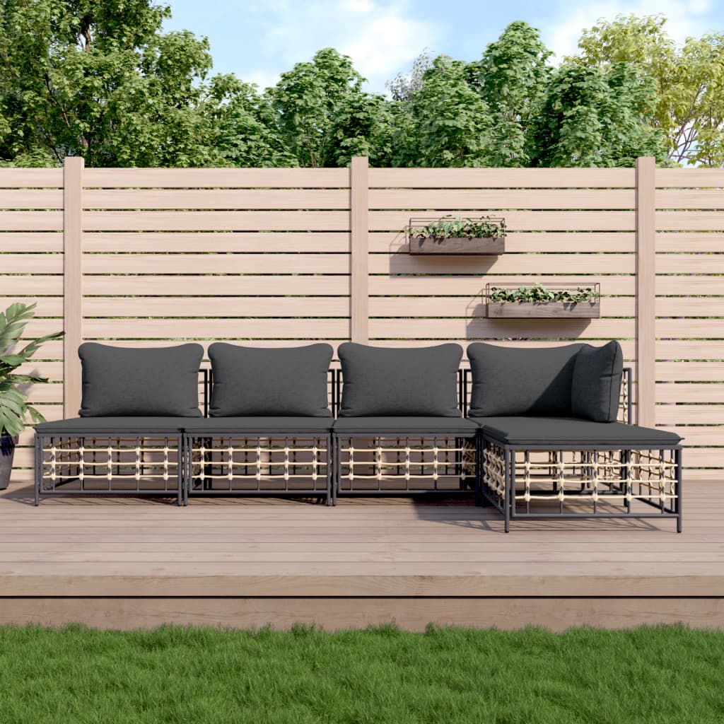 JUNG Vida 5-tlg. Garten-Lounge-Set mit Kissen Anthrazit Poly Rattan
