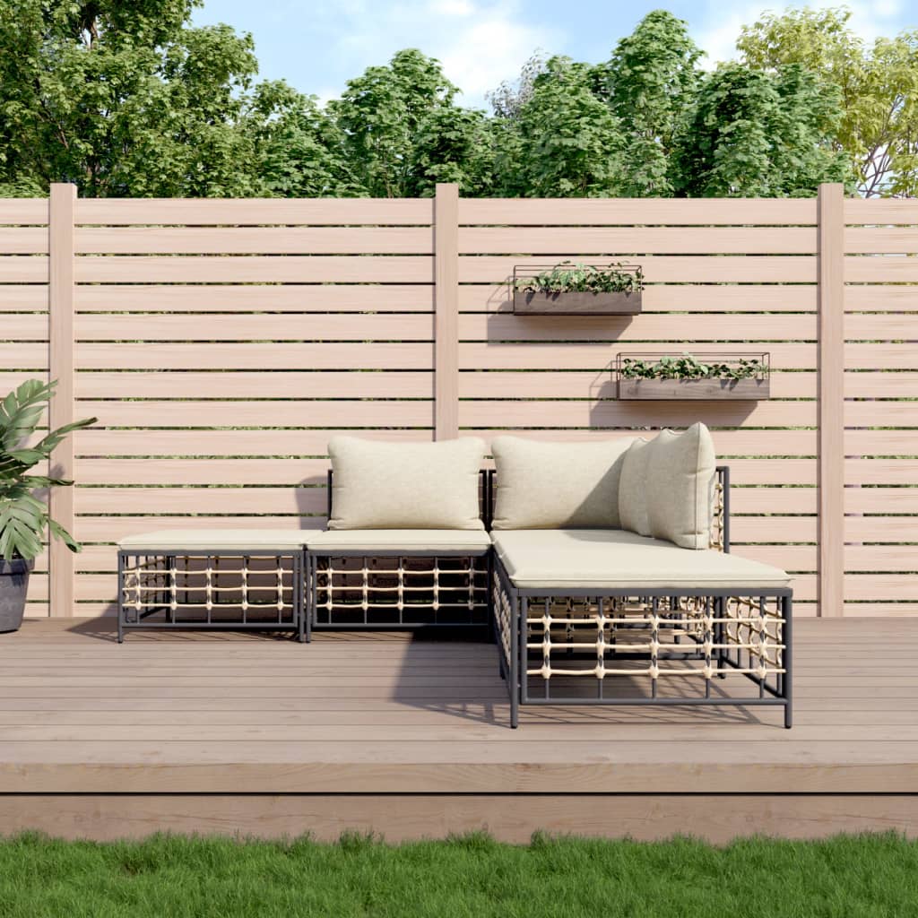 JUNG Vida 5-tlg. Garten-Lounge-Set mit Kissen Anthrazit Poly Rattan